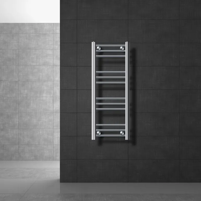 Elektrischer Badheizkörper mit Heizstab 600W 300x800 mm Chrome gerade Seitenanschluss & Thermostat Digitalanzeige LuxeBath