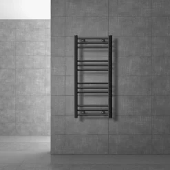 Elektrischer Badheizkörper mit Heizstab 600W 400x800 mm Anthrazit gerade mit Seitenanschluss & Thermostat Digitalanzeige LuxeBath