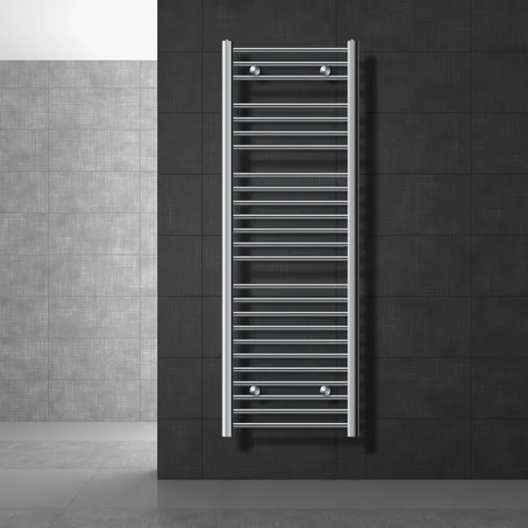 Elektrischer Badheizkörper mit Heizstab 900W 500x1500 mm Chrome gebogen mit Seitenanschluss & Thermostat Digitalanzeige LuxeBath