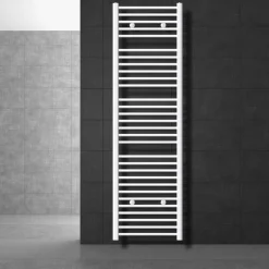Elektrischer Badheizkörper mit Heizstab 900W 500x1800 mm Weiß gebogen mit Seitenanschluss & Thermostat Digitalanzeige LuxeBath