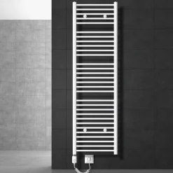 Elektrischer Badheizkörper mit Heizstab 900W 500x1800 mm Weiß gebogen mit Seitenanschluss LuxeBath