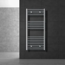 Elektrischer Badheizkörper mit Heizstab 900W 600x1200 mm Chrom gebogen Seitenanschluss & Thermostat LuxeBath