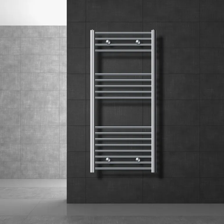 Elektrischer Badheizkörper mit Heizstab 900W 600x1200 mm Chrom gebogen Seitenanschluss & Thermostat LuxeBath