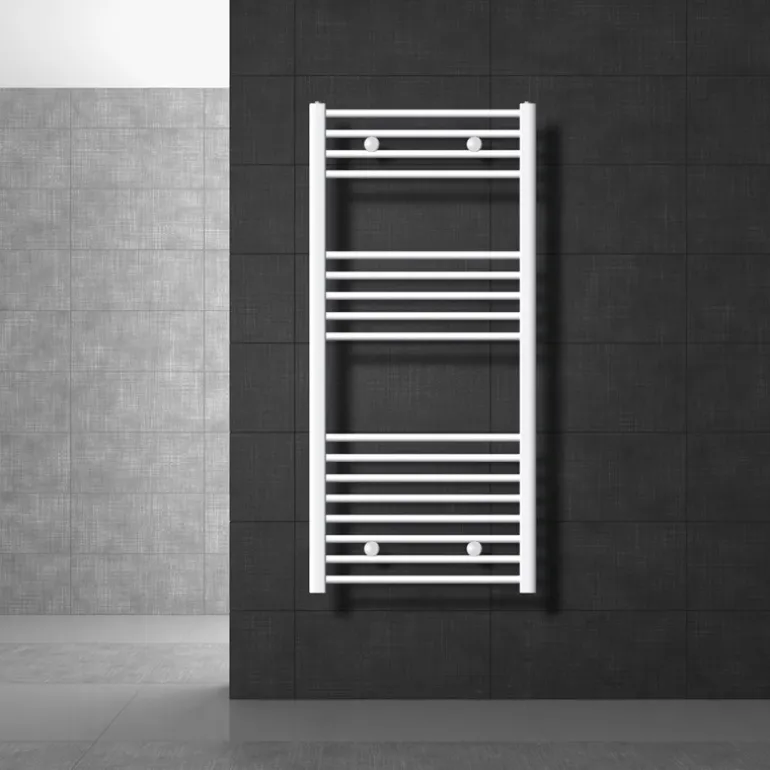 Elektrischer Badheizkörper mit Heizstab 900W 600x1200 mm Weiß gerade Seitenanschluss & Thermostat LuxeBath