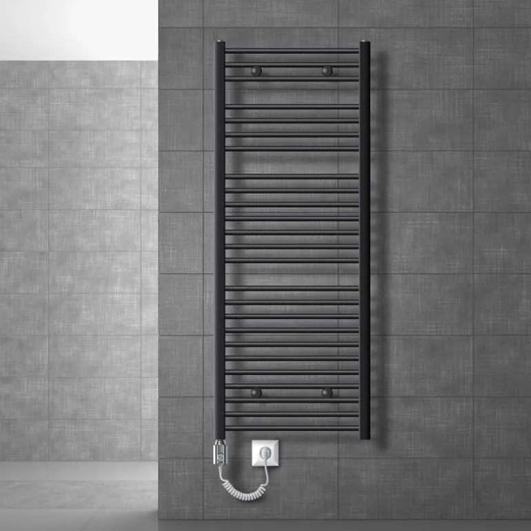 Elektrischer Badheizkörper mit Heizstab 900W 600x1500 mm Anthrazit gerade mit Seitenanschluss LuxeBath