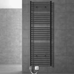 Elektrischer Badheizkörper mit Heizstab 900W 600x1800 mm Anthrazit gebogen mit Seitenanschluss LuxeBath