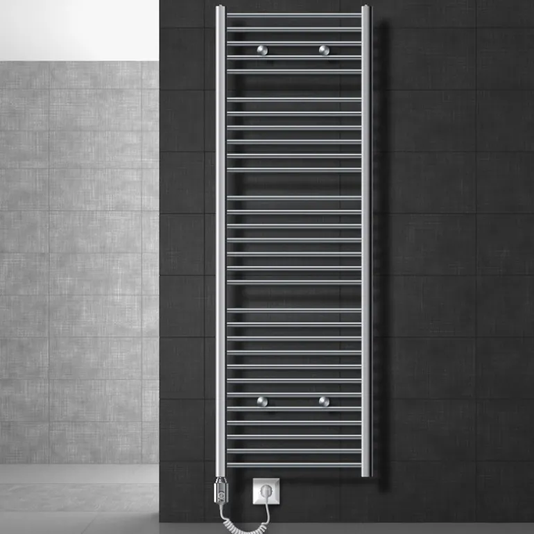 Elektrischer Badheizkörper mit Heizstab 900W 600x1800 mm Chrom gerade mit Seitenanschluss