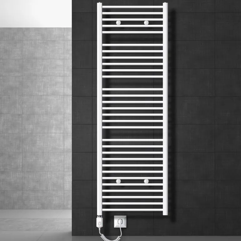 Elektrischer Badheizkörper mit Heizstab 900W 600x1800 mm Weiß gebogen Seitenanschluss LuxeBath