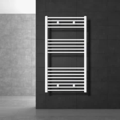 Elektrischer Badheizkörper mit Heizstab 900W 750x1200 mm Weiß gerade Seitenanschluss & Thermostat Digitalanzeige LuxeBath
