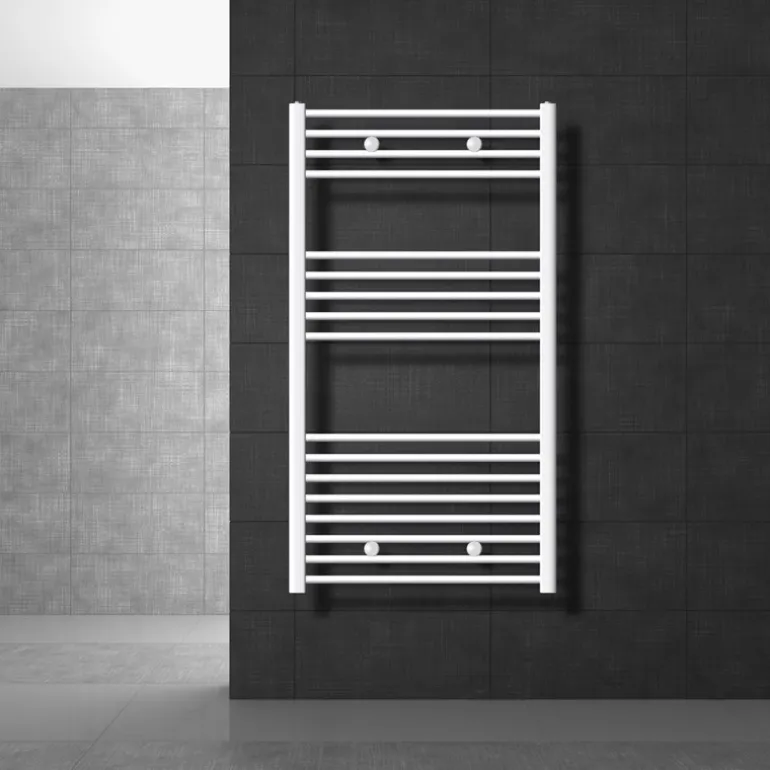 Elektrischer Badheizkörper mit Heizstab 900W 750x1200 mm Weiß gerade Seitenanschluss & Thermostat Digitalanzeige LuxeBath