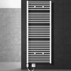 Elektrischer Badheizkörper mit Heizstab 900W 750x1800 mm Weiß gerade mit Seitenanschluss LuxeBath