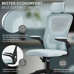 Ergonomischer Bürostuhl Blau Netzgewebe mit verstellbarer Kopfstütze und Rollen ML-Design