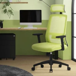 Ergonomischer Bürostuhl Grün Netzgewebe mit verstellbaren Armlehnen und Kopfstütze ML-Design