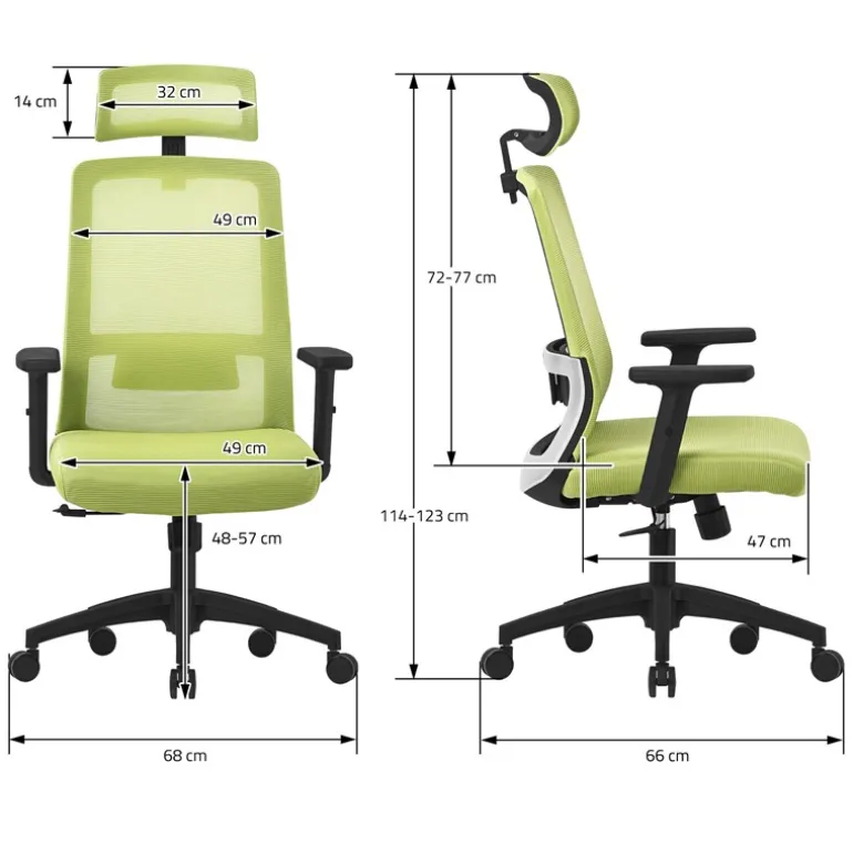 Ergonomischer Bürostuhl Grün Netzgewebe mit verstellbaren Armlehnen und Kopfstütze ML-Design