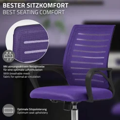 Ergonomischer Bürostuhl mit Armlehnen Netzgewebe Lila mit Rollen ML-Design