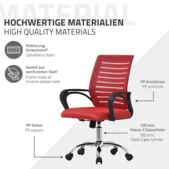 Ergonomischer Bürostuhl mit Armlehnen Netzgewebe Rot mit Rollen ML-Design