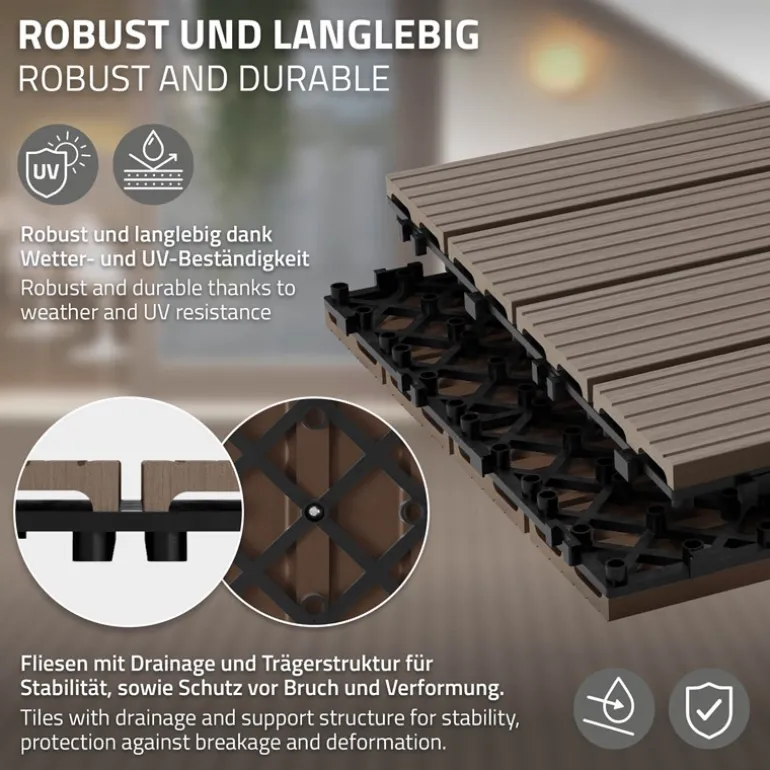 3er Pack WPC Bodenplatte 60x30 dunkelbraun