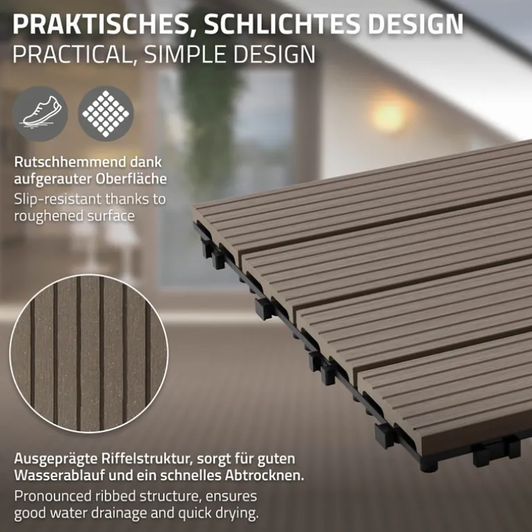 3er Pack WPC Bodenplatte 60x30 dunkelbraun
