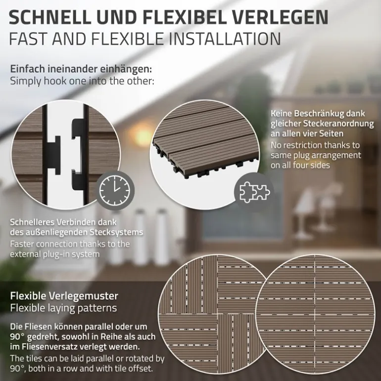3er Pack WPC Bodenplatte 60x30 dunkelbraun