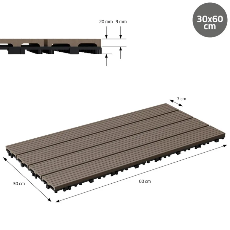 3er Pack WPC Bodenplatte 60x30 dunkelbraun