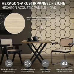2er Set Akustikpaneele für 1m² Eiche Wandpaneele Hexagon Schalldämmung ML-Design
