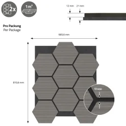 2er Set Akustikpaneele für 1m² Grau Wandpaneele Hexagon Schallabsorber Schalldämmung ML-Design