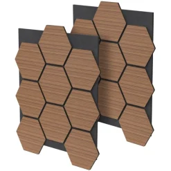 2er Set Akustikpaneele fĂŒr 1mÂČ Teak Wandpaneele Hexagon Schallabsorber SchalldĂ€mmung ML-Design