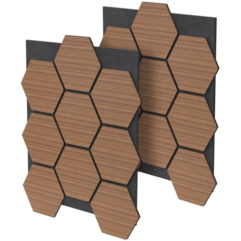 2er Set Akustikpaneele für 1m² Teak Wandpaneele Hexagon Schallabsorber Schalldämmung ML-Design