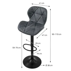 2er Set Barhocker 2x Anthrazit Kunstlederbezug mit Rückenlehne und Fußstütze höhenverstellbar 59-79cm ML-Design