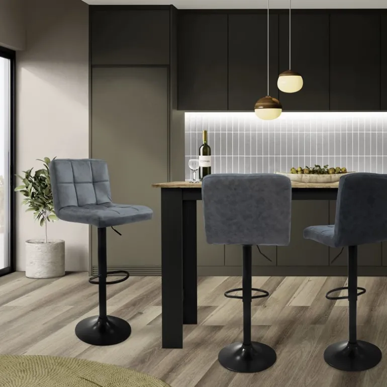 2er Set Barhocker 2x Anthrazit Kunstlederbezug mit Rückenlehne und Fußstütze höhenverstellbar 63-83cm ML-Design