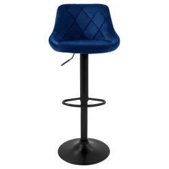 2er Set Barhocker 2x Blau Samtbezug mit Rückenlehne und Fußstütze höhenverstellbar 62-82cm ML-Design