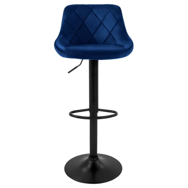 2er Set Barhocker 2x Blau Samtbezug mit Rückenlehne und Fußstütze höhenverstellbar 62-82cm ML-Design