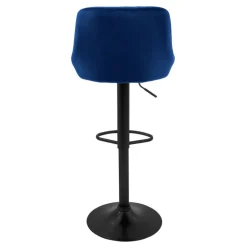 2er Set Barhocker 2x Blau Samtbezug mit Rückenlehne und Fußstütze höhenverstellbar 62-82cm ML-Design