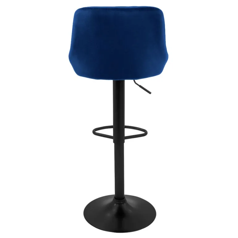 2er Set Barhocker 2x Blau Samtbezug mit Rückenlehne und Fußstütze höhenverstellbar 62-82cm ML-Design