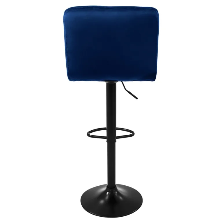 2er Set Barhocker 2x Blau Samtbezug mit Rückenlehne und Fußstütze höhenverstellbar 63-83cm ML-Design