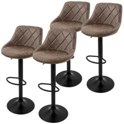 2er Set Barhocker 2x Braun Kunstlederbezug mit RĂŒckenlehne und FuĂstĂŒtze höhenverstellbar 62-82 cm ML-Design