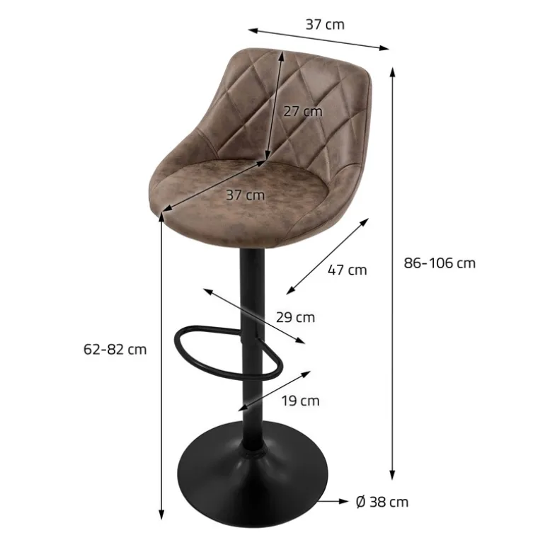 2er Set Barhocker 2x Braun Kunstlederbezug mit Rückenlehne und Fußstütze höhenverstellbar 62-82 cm ML-Design