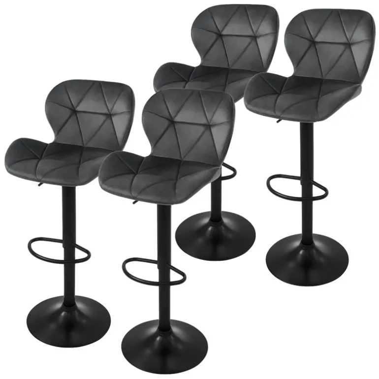 2er Set Barhocker 2x Grau Samtbezug mit Rückenlehne und Fußstütze höhenverstellbar 59-79cm ML-Design