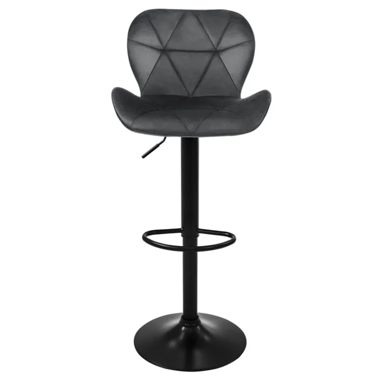 2er Set Barhocker 2x Grau Samtbezug mit Rückenlehne und Fußstütze höhenverstellbar 59-79cm ML-Design