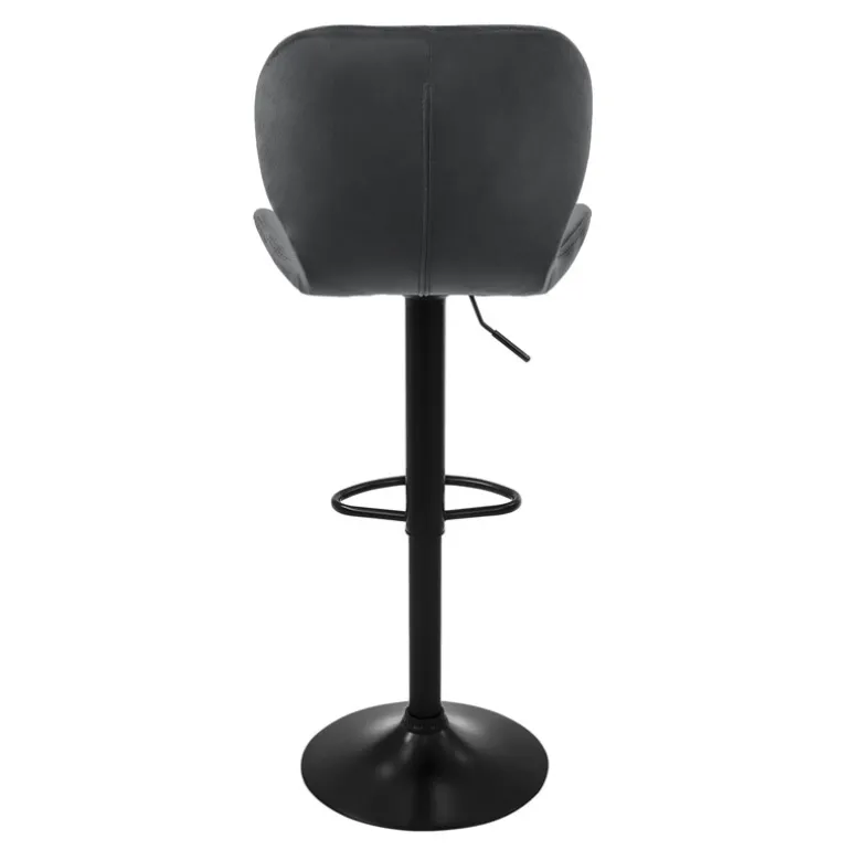 2er Set Barhocker 2x Grau Samtbezug mit Rückenlehne und Fußstütze höhenverstellbar 59-79cm ML-Design