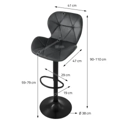 2er Set Barhocker 2x Grau Samtbezug mit Rückenlehne und Fußstütze höhenverstellbar 59-79cm ML-Design