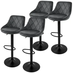 2er Set Barhocker 2x Grau Samtbezug mit RĂŒckenlehne und FuĂstĂŒtze höhenverstellbar 62-82cm ML-Design