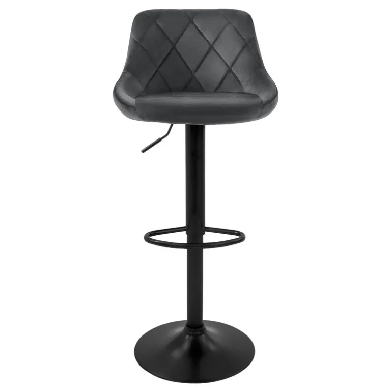 2er Set Barhocker 2x Grau Samtbezug mit Rückenlehne und Fußstütze höhenverstellbar 62-82cm ML-Design