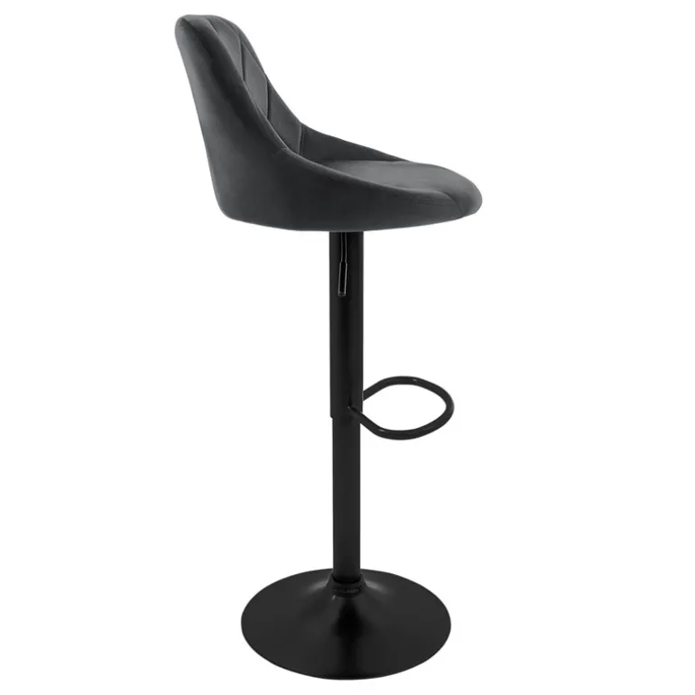 2er Set Barhocker 2x Grau Samtbezug mit Rückenlehne und Fußstütze höhenverstellbar 62-82cm ML-Design