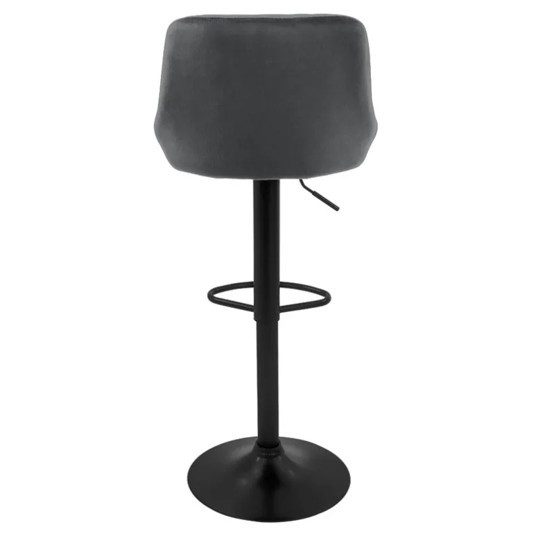 2er Set Barhocker 2x Grau Samtbezug mit Rückenlehne und Fußstütze höhenverstellbar 62-82cm ML-Design