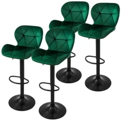 2er Set Barhocker 2x GrĂŒn Samtbezug mit RĂŒckenlehne und FuĂstĂŒtze höhenverstellbar 59-79cm ML-Design