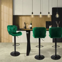 2er Set Barhocker 2x Grün Samtbezug mit Rückenlehne und Fußstütze höhenverstellbar 59-79cm ML-Design