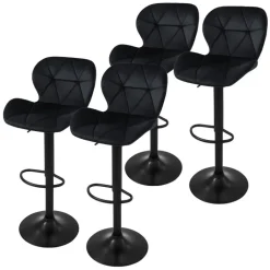 2er Set Barhocker 2x Schwarz Samtbezug mit RĂŒckenlehne und FuĂstĂŒtze höhenverstellbar 59-79cm ML-Design