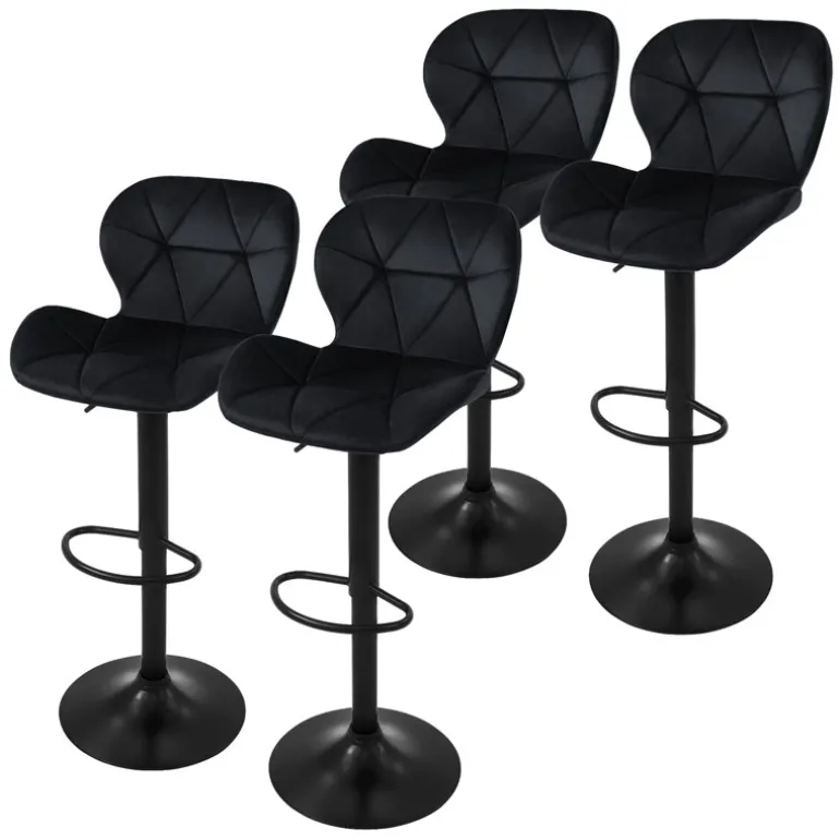 2er Set Barhocker 2x Schwarz Samtbezug mit Rückenlehne und Fußstütze höhenverstellbar 59-79cm ML-Design