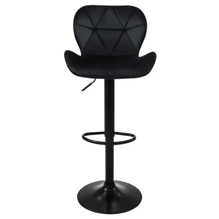 2er Set Barhocker 2x Schwarz Samtbezug mit Rückenlehne und Fußstütze höhenverstellbar 59-79cm ML-Design